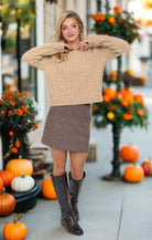 Sadie & Sage Ambition Houndstooth Mini Skirt in Dark Brown-Skirts-Sadie & Sage-Deja Nu Boutique, Women's Fashion Boutique in Lampasas, Texas