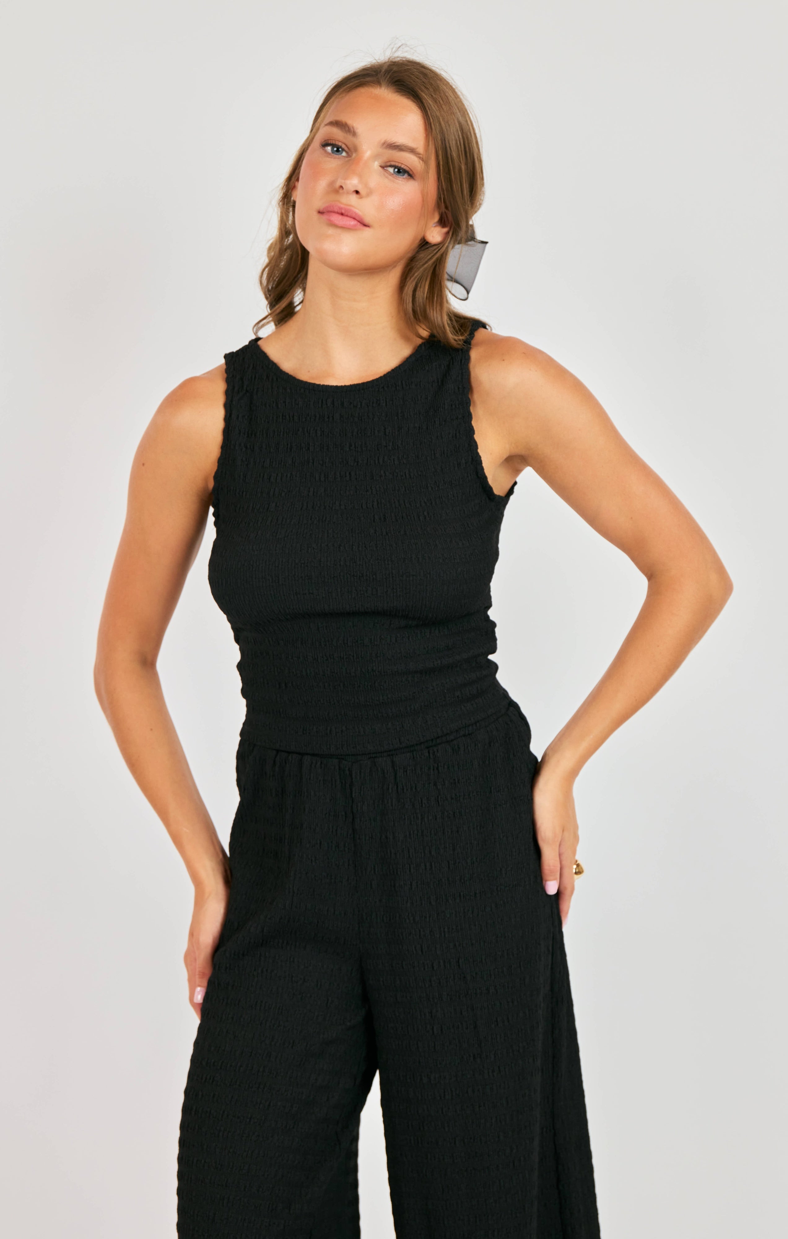 Sadie & Sage Howdy Honey Textured Tank – Black-tank-Sadie & Sage-Deja Nu Boutique, Women's Fashion Boutique in Lampasas, Texas