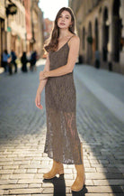 Sadie & Sage Low Lights Lace Slip Midi Dress – Olive Sheer Midi with Lining-Midi Dresses-Sadie & Sage-Deja Nu Boutique, Women's Fashion Boutique in Lampasas, Texas