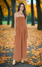 Sadie & Sage Sundown Tube Top Belted Jumpsuit in Rusty Brown-Rompers & Jumpsuits-Sadie & Sage-Deja Nu Boutique, Women's Fashion Boutique in Lampasas, Texas