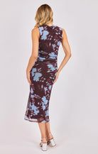 Sadie & Sage Urban Siren Ruched Midi Dress in Brown Blue-Midi Dresses-Sadie & Sage-Deja Nu Boutique, Women's Fashion Boutique in Lampasas, Texas