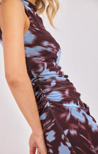 Sadie & Sage Urban Siren Ruched Midi Dress in Brown Blue-Midi Dresses-Sadie & Sage-Deja Nu Boutique, Women's Fashion Boutique in Lampasas, Texas