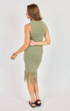 Sadie & Sage Wild Cactus Fringe Midi Dress in Sage Green-Midi Dresses-Sadie & Sage-Deja Nu Boutique, Women's Fashion Boutique in Lampasas, Texas