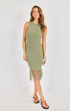 Sadie & Sage Wild Cactus Fringe Midi Dress in Sage Green-Midi Dresses-Sadie & Sage-Deja Nu Boutique, Women's Fashion Boutique in Lampasas, Texas