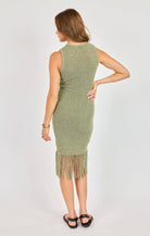 Sadie & Sage Wild Cactus Fringe Midi Dress in Sage Green-Midi Dresses-Sadie & Sage-Deja Nu Boutique, Women's Fashion Boutique in Lampasas, Texas