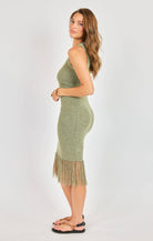 Sadie & Sage Wild Cactus Fringe Midi Dress in Sage Green-Midi Dresses-Sadie & Sage-Deja Nu Boutique, Women's Fashion Boutique in Lampasas, Texas