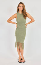 Sadie & Sage Wild Cactus Fringe Midi Dress in Sage Green-Midi Dresses-Sadie & Sage-Deja Nu Boutique, Women's Fashion Boutique in Lampasas, Texas