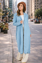 Sadie & Sage “It’s Pouring” Light Chambray Duster Coat with Braided Belt (Style AJ1504)-Outerwear-Sadie & Sage-Deja Nu Boutique, Women's Fashion Boutique in Lampasas, Texas