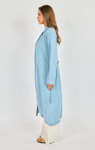 Sadie & Sage “It’s Pouring” Light Chambray Duster Coat with Braided Belt (Style AJ1504)-Outerwear-Sadie & Sage-Deja Nu Boutique, Women's Fashion Boutique in Lampasas, Texas