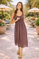 Sadie & Sage So Cal Midi Dress in Chocolate (Style AJ1321)-Midi Dresses-Sadie & Sage-Deja Nu Boutique, Women's Fashion Boutique in Lampasas, Texas