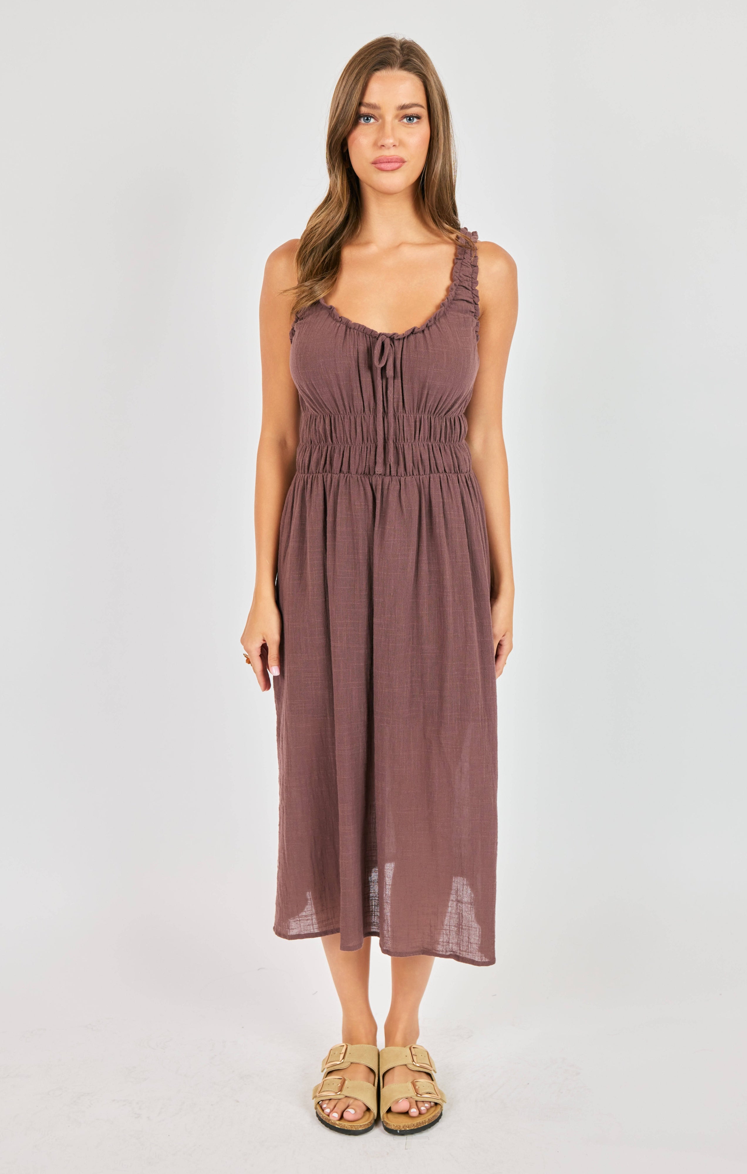 Sadie & Sage So Cal Midi Dress in Chocolate (Style AJ1321)-Midi Dresses-Sadie & Sage-Deja Nu Boutique, Women's Fashion Boutique in Lampasas, Texas