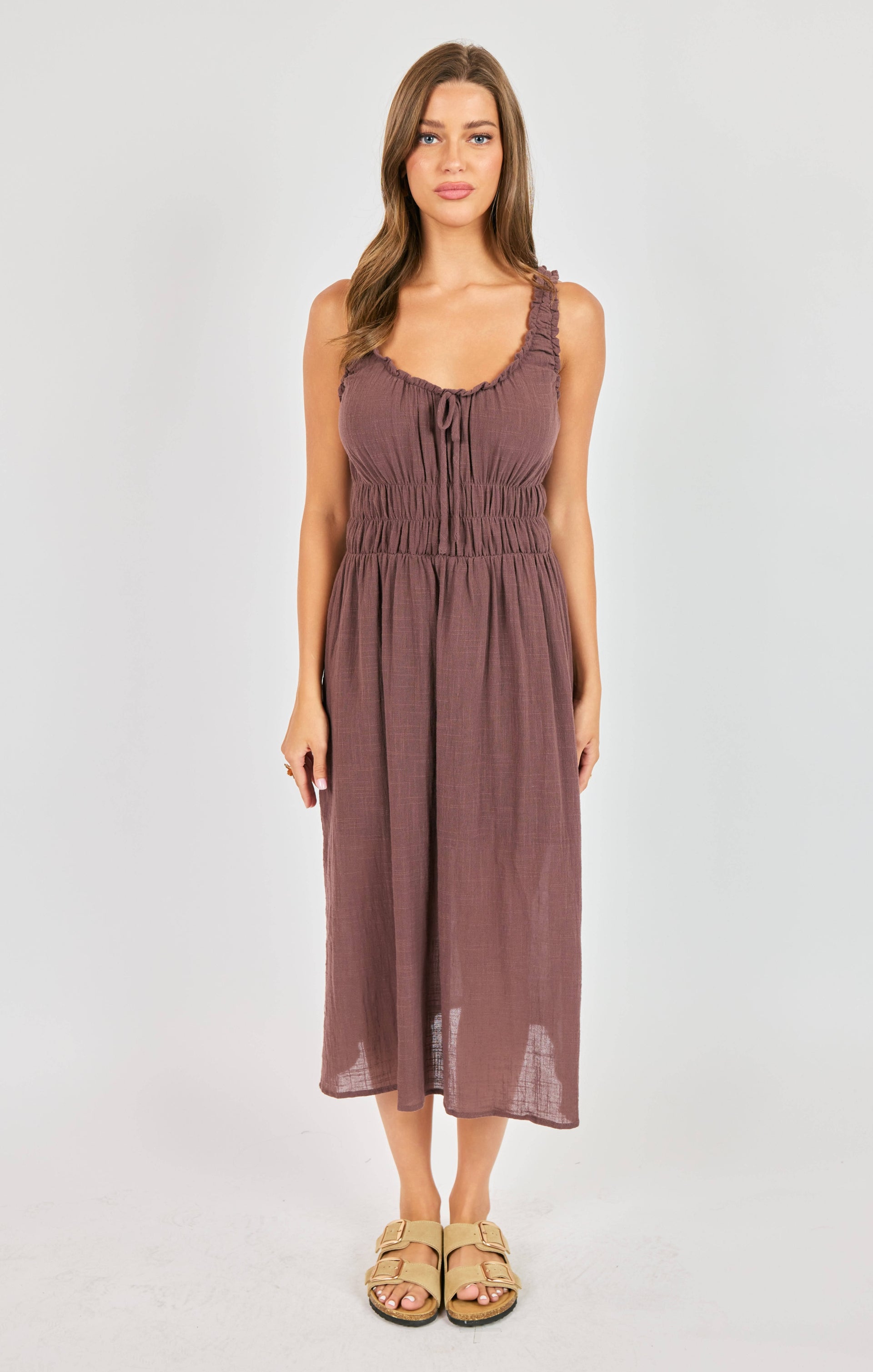 Sadie & Sage So Cal Midi Dress in Chocolate (Style AJ1321)
