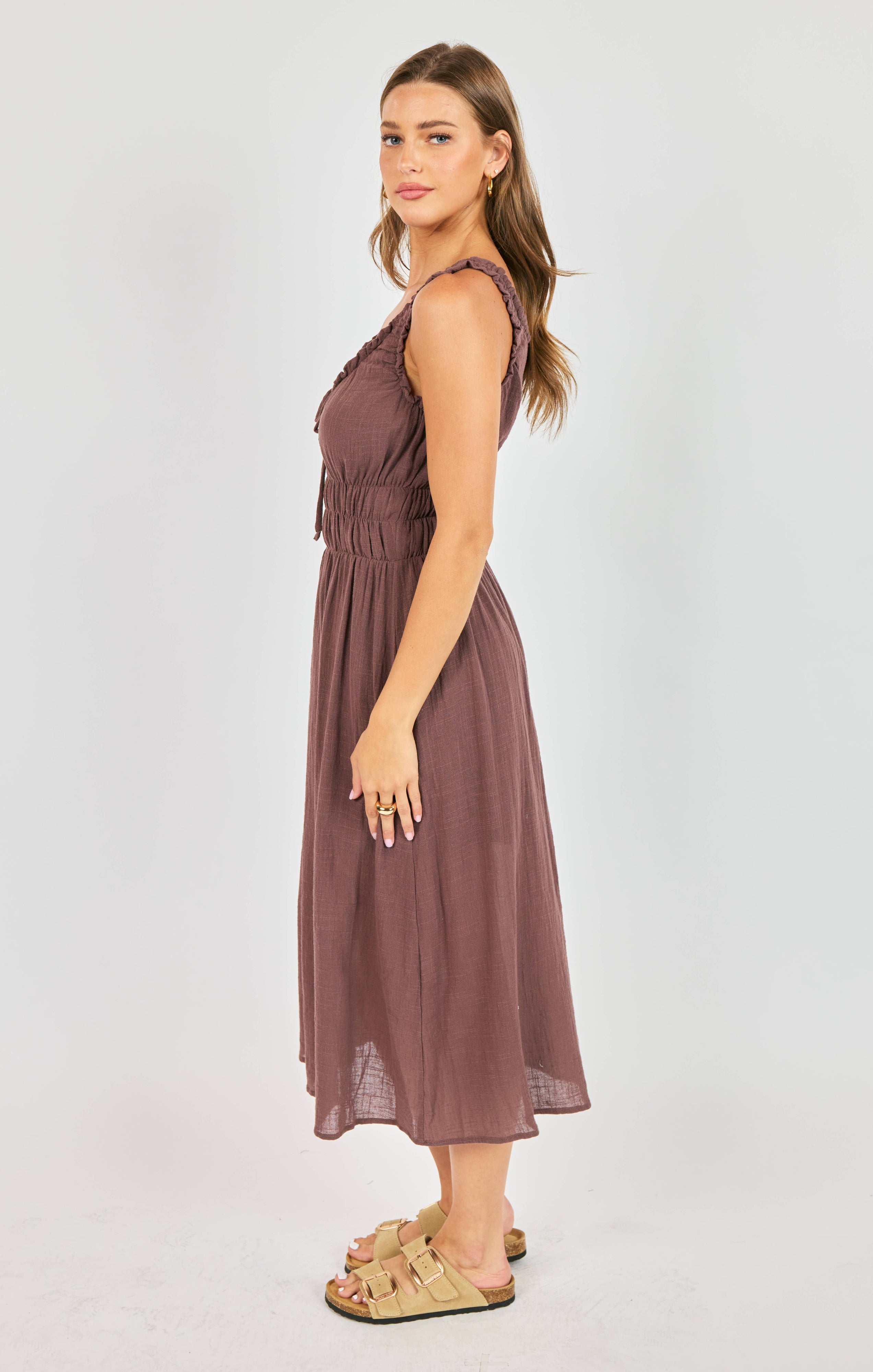 Sadie & Sage So Cal Midi Dress in Chocolate (Style AJ1321)-Midi Dresses-Sadie & Sage-Deja Nu Boutique, Women's Fashion Boutique in Lampasas, Texas