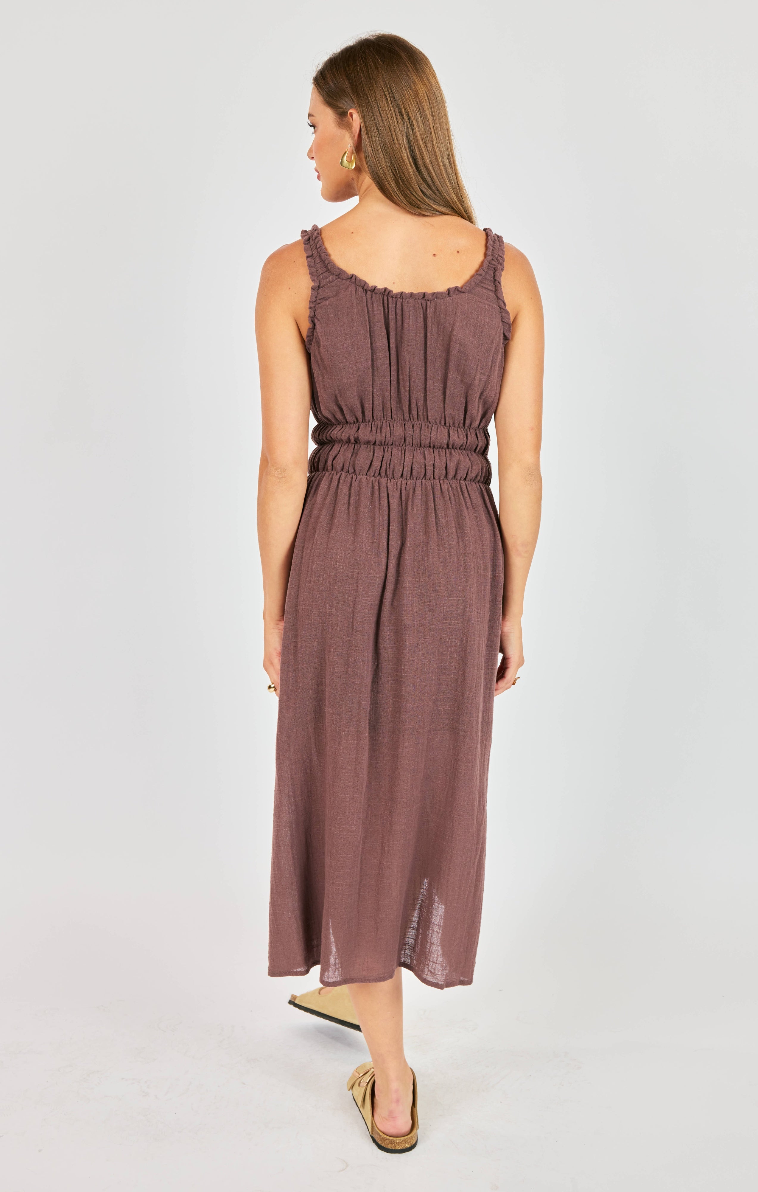 Sadie & Sage So Cal Midi Dress in Chocolate (Style AJ1321)-Midi Dresses-Sadie & Sage-Deja Nu Boutique, Women's Fashion Boutique in Lampasas, Texas