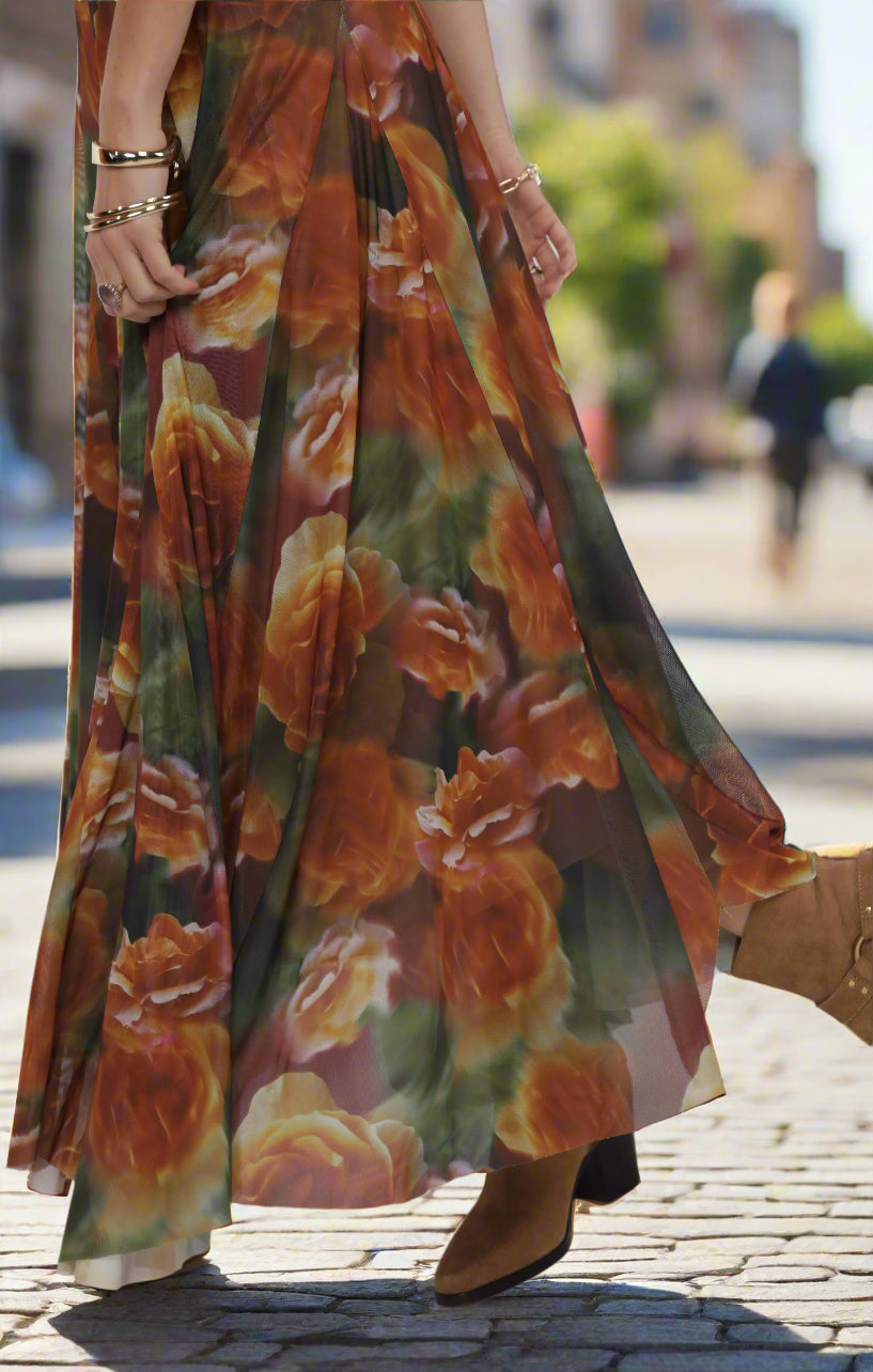 Sage The Label Heart Beats Floral Godet Maxi Dress – Rose Petal Multi-Maxi Dresses-Sage The Label-Deja Nu Boutique, Women's Fashion Boutique in Lampasas, Texas