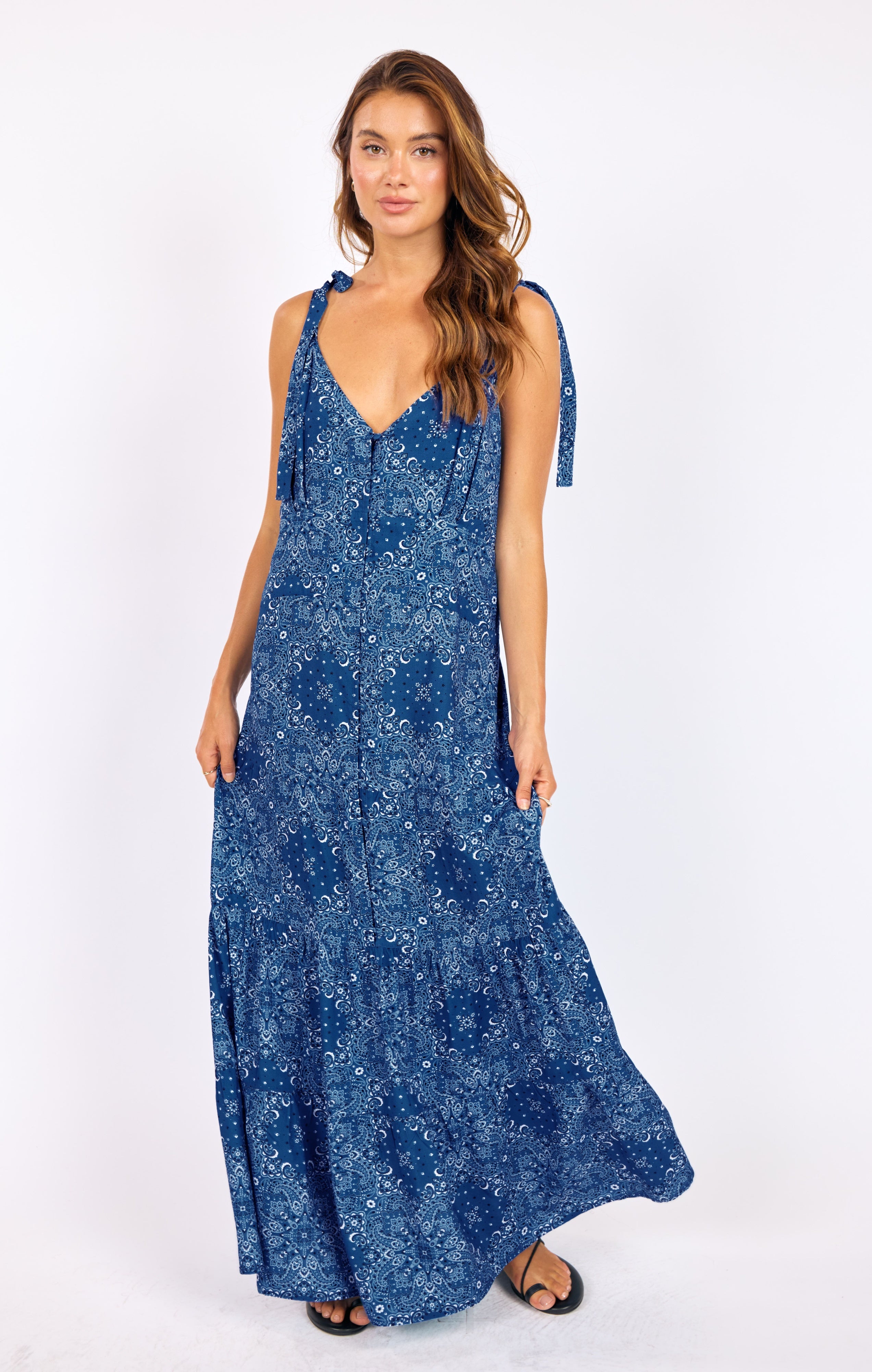 Sage the Label NUCOUNTRY Maxi Dress in Blue Multi-Maxi Dresses-Sage The Label-Deja Nu Boutique, Women's Fashion Boutique in Lampasas, Texas