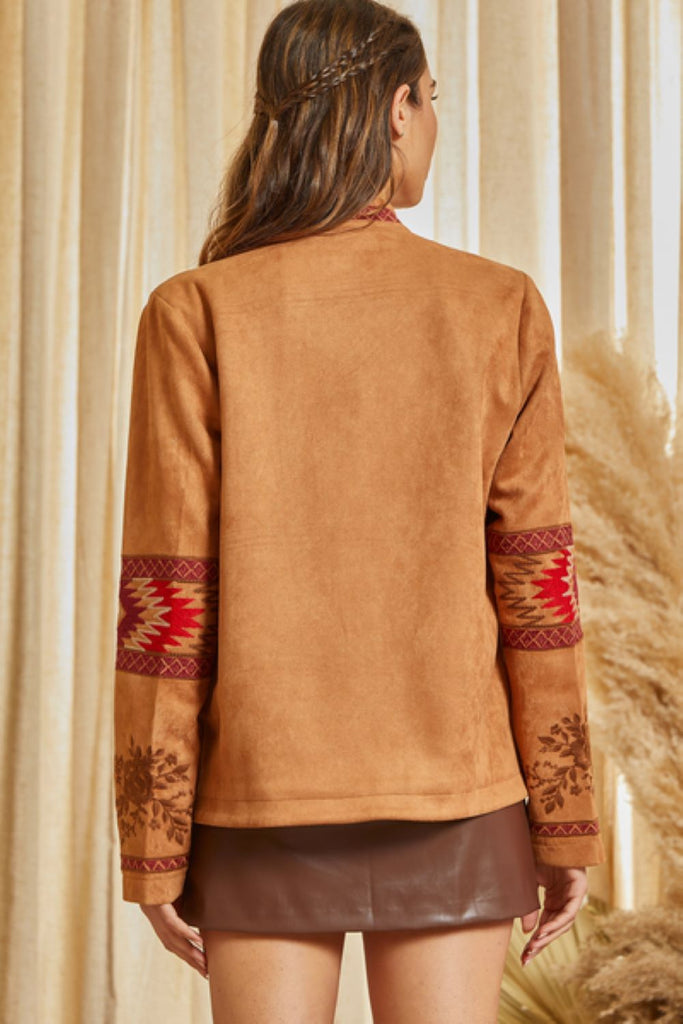 Savanna Jane Suede Embroidered Jacket In Camel-Jackets-Savanna Jane-Deja Nu Boutique, Women's Fashion Boutique in Lampasas, Texas