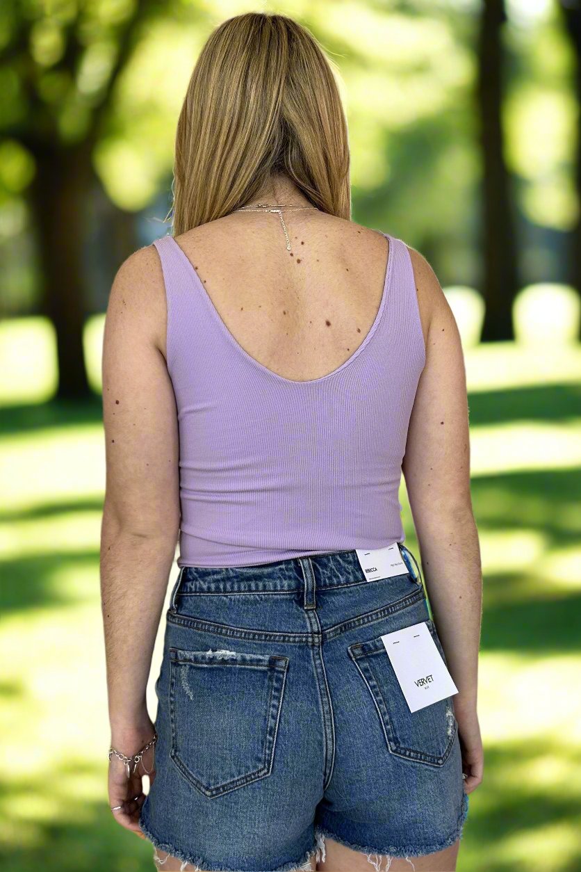 Scala Seamless Double V Neck Tank With Built In Bra In Lavender-Camis/Tanks-Scala Seamless-Deja Nu Boutique, Women's Fashion Boutique in Lampasas, Texas