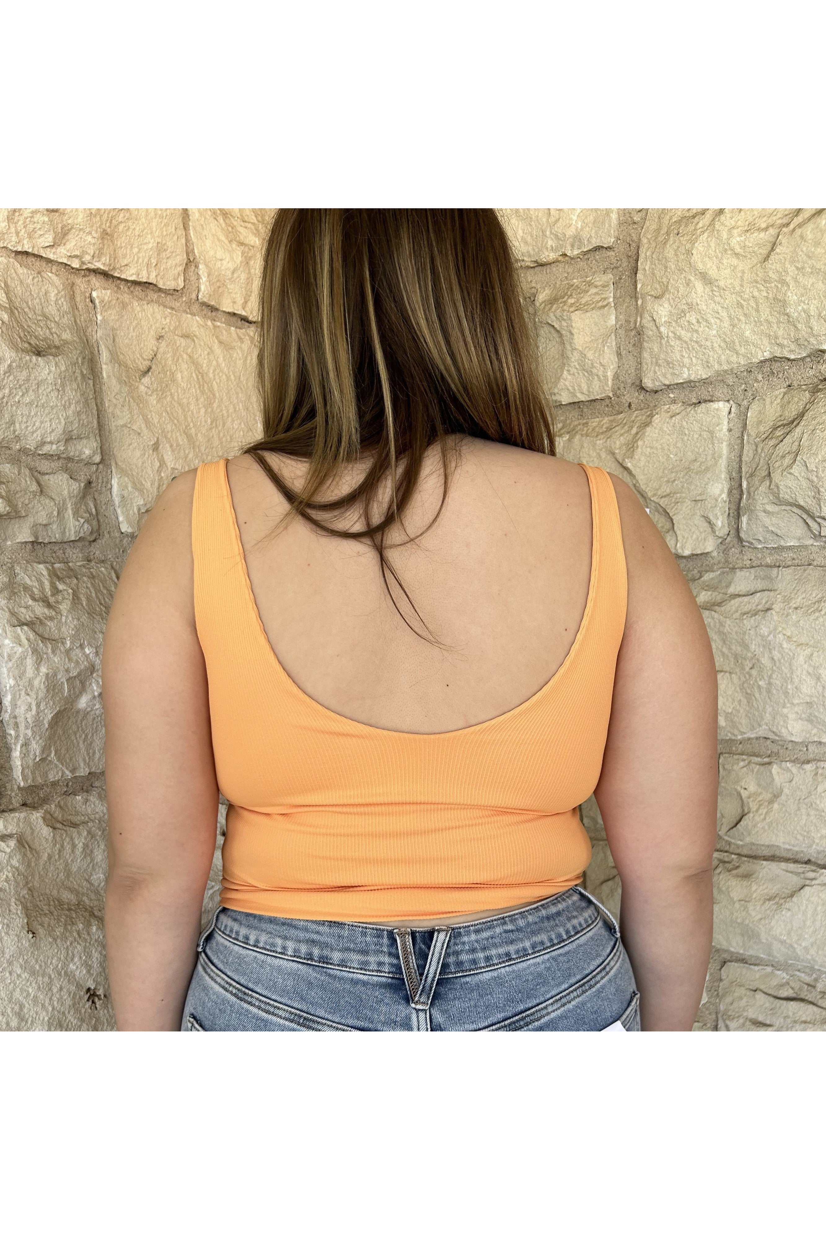 Scala Seamless Double V Neck Tank With Built In Bra In Papaya-Curvy/Plus Camis and Tanks-Scala Seamless-Deja Nu Boutique, Women's Fashion Boutique in Lampasas, Texas