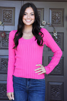 Scala Seamless Hot Pink Lace Long Sleeve U-Neckline Top-Long Sleeves-Scala Seamless-Deja Nu Boutique, Women's Fashion Boutique in Lampasas, Texas