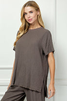 See And Be Seen Brown Seersucker Fringe Tunic Top In Plus-Curvy/Plus Tops-See And Be Seen-Deja Nu Boutique, Women's Fashion Boutique in Lampasas, Texas