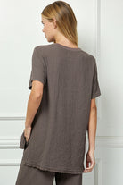 See And Be Seen Brown Seersucker Fringe Tunic Top In Plus-Curvy/Plus Tops-See And Be Seen-Deja Nu Boutique, Women's Fashion Boutique in Lampasas, Texas