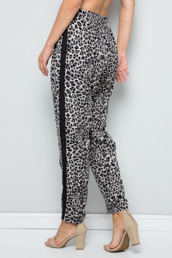 See And Be Seen Leopard Print Straight Leg Pants With Black Side Stripe In Grey-Bottoms-See And Be Seen-Deja Nu Boutique, Women's Fashion Boutique in Lampasas, Texas