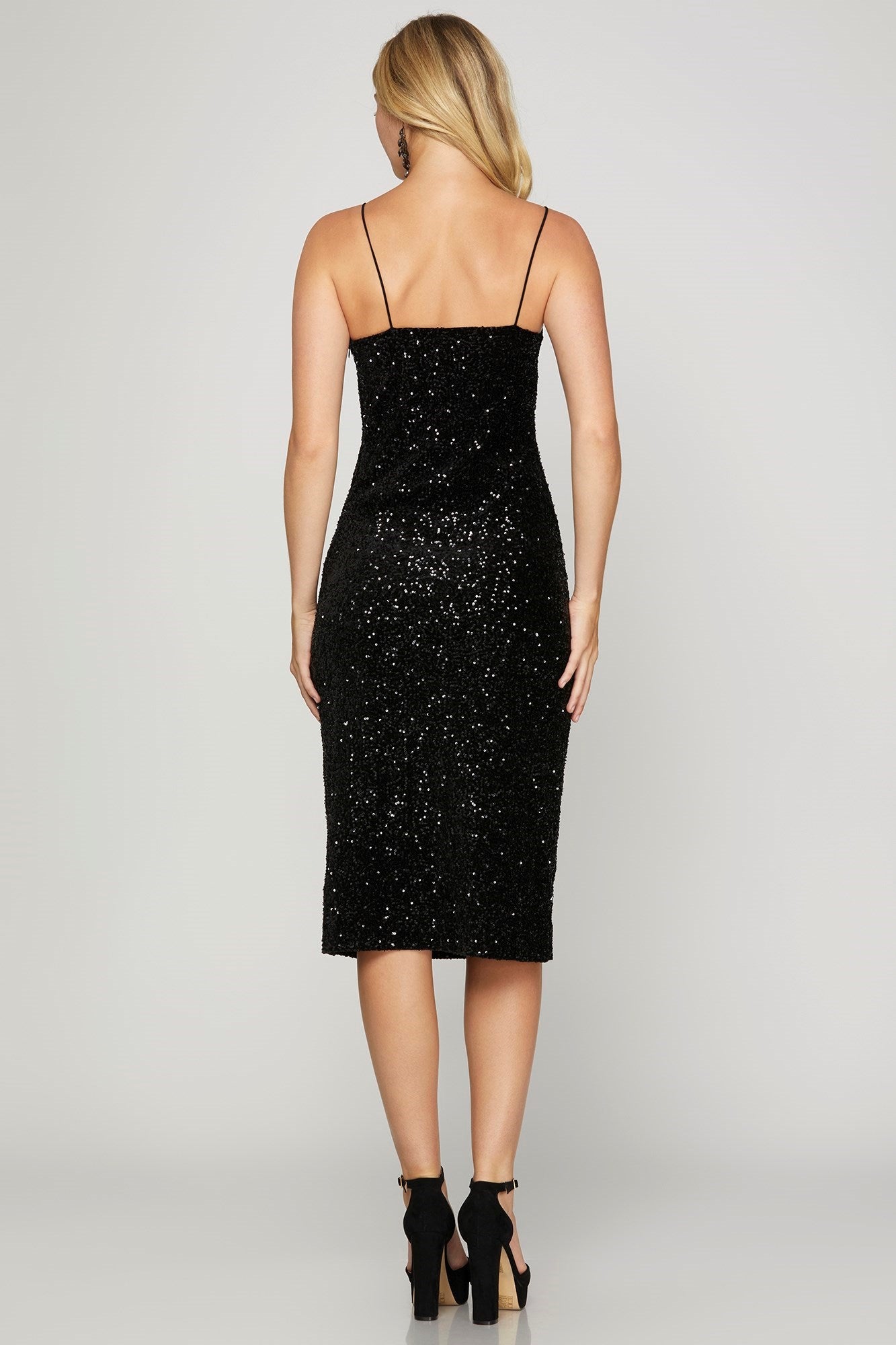 She And Sky Black Sequin Cami Midi Dress-Midi Dresses-She And Sky-Deja Nu Boutique, Women's Fashion Boutique in Lampasas, Texas