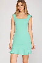 She And Sky Sleeveless Square Neck Dress With Pleated Hem In Mint-Skirts-She And Sky-Deja Nu Boutique, Women's Fashion Boutique in Lampasas, Texas