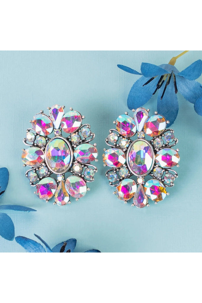 Shine Bright Like a Diamond with Silver AB Rhinestone Squash Blossom Earrings-Earrings-Deja Nu-Deja Nu Boutique, Women's Fashion Boutique in Lampasas, Texas