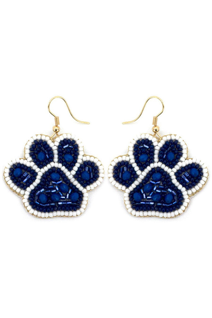 Show Your Pride With Our Royal Blue &amp; White Paw Print Seed Bead Earrings-Earrings-Deja Nu-Deja Nu Boutique, Women's Fashion Boutique in Lampasas, Texas