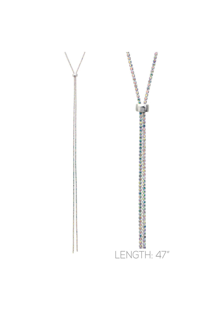 Silver AB Glamour Rhinestone Lariat Slide Long Body Necklace - Inspired By Beyoncé's Sparkling Style-Necklaces-Deja Nu-Deja Nu Boutique, Women's Fashion Boutique in Lampasas, Texas