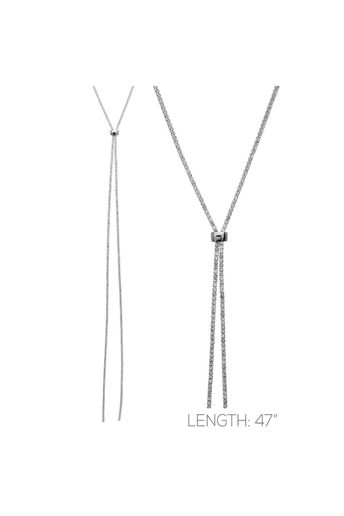 Silver Glamour Rhinestone Lariat Slide Long Body Necklace - Inspired By Beyoncé's Sparkling Style-Necklaces-Deja Nu-Deja Nu Boutique, Women's Fashion Boutique in Lampasas, Texas