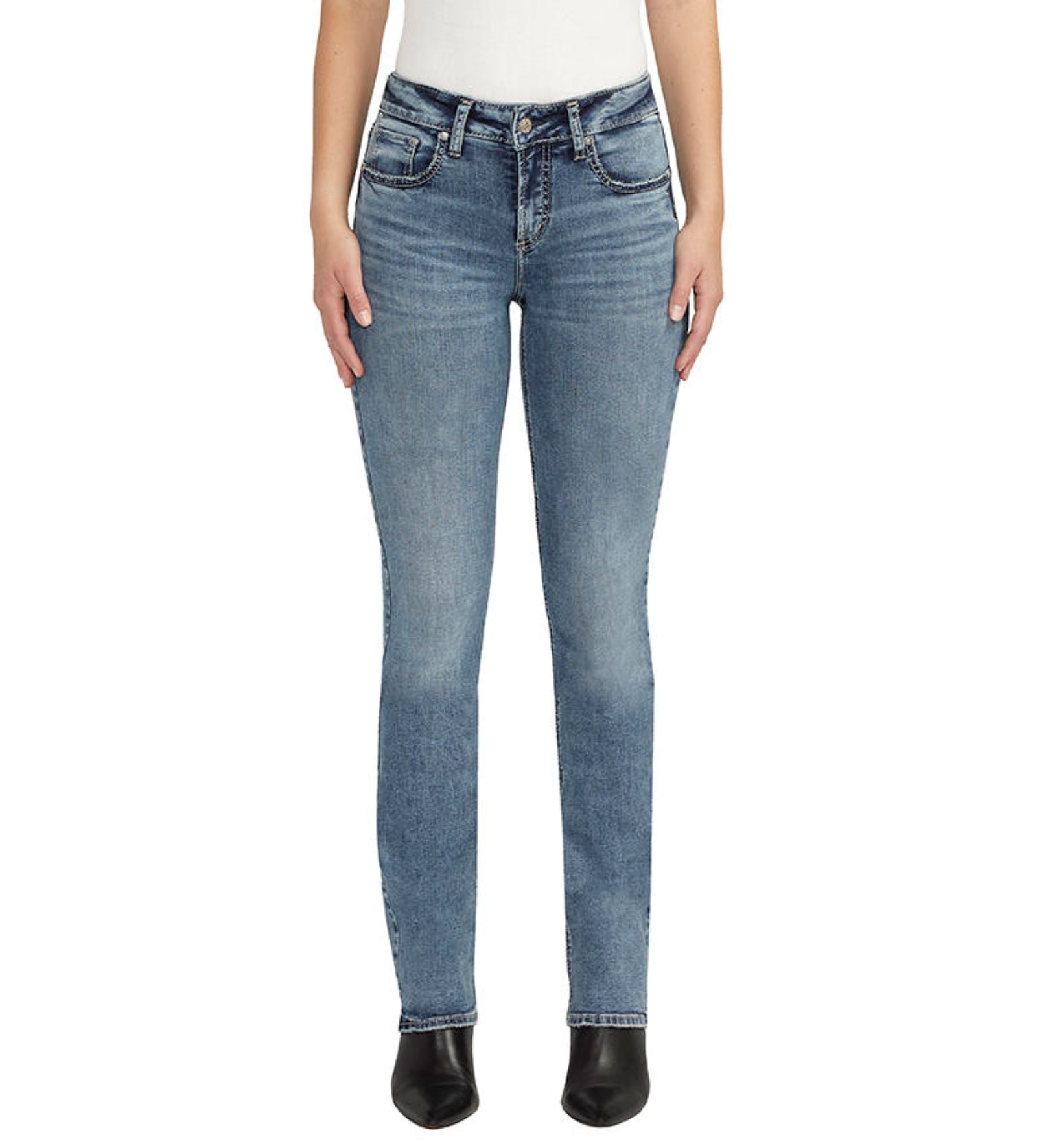 Silver Jeans Mid Rise Curvy Fit Suki Slim Boot 33 Inches In Blue Black Denim-Jeans-Silver Jeans-Deja Nu Boutique, Women's Fashion Boutique in Lampasas, Texas