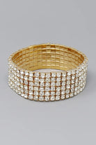 Six Row Rhinestone Pave Stretch Bracelet in Gold-Bracelets-Deja Nu Tx-Deja Nu Boutique, Women's Fashion Boutique in Lampasas, Texas