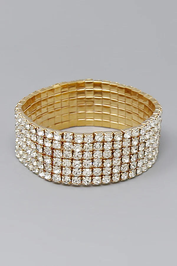 Six Row Rhinestone Pave Stretch Bracelet in Gold-Bracelets-Deja Nu Tx-Deja Nu Boutique, Women's Fashion Boutique in Lampasas, Texas