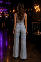 Bayeas Mid Rise Wide Leg Rhinestone Jeans-Jeans-Bayeas-Deja Nu Boutique, Women's Fashion Boutique in Lampasas, Texas