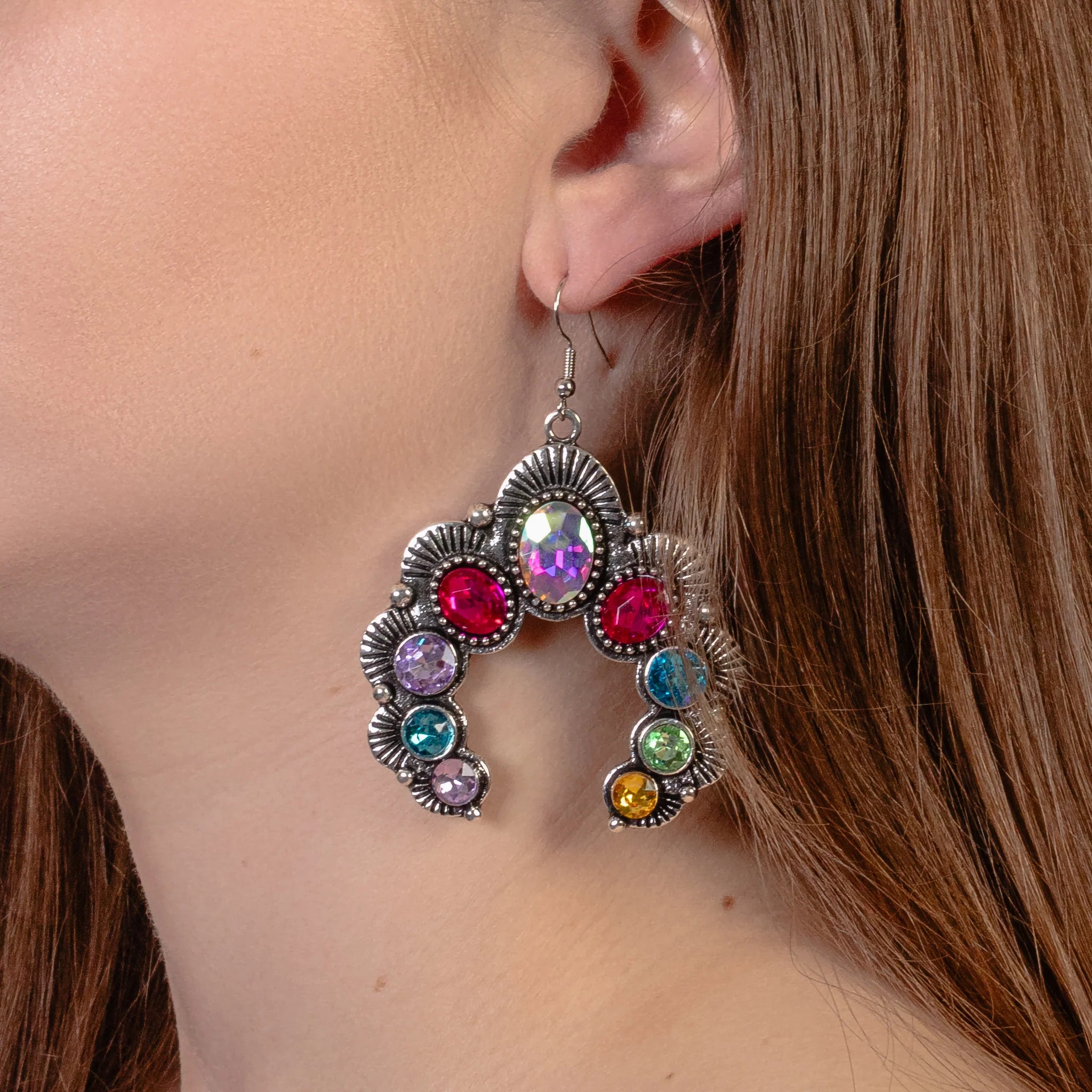 Statement Squash Blossom Earrings with Colorful Crystals-Earrings-Deja Nu Tx-Deja Nu Boutique, Women's Fashion Boutique in Lampasas, Texas