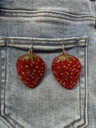 Strawberry Rhinestone Statement Earrings In Red & Green Crystal Detail-Earrings-Deja Nu Tx-Deja Nu Boutique, Women's Fashion Boutique in Lampasas, Texas