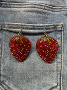 Strawberry Rhinestone Statement Earrings In Red & Green Crystal Detail-Earrings-Deja Nu Tx-Deja Nu Boutique, Women's Fashion Boutique in Lampasas, Texas