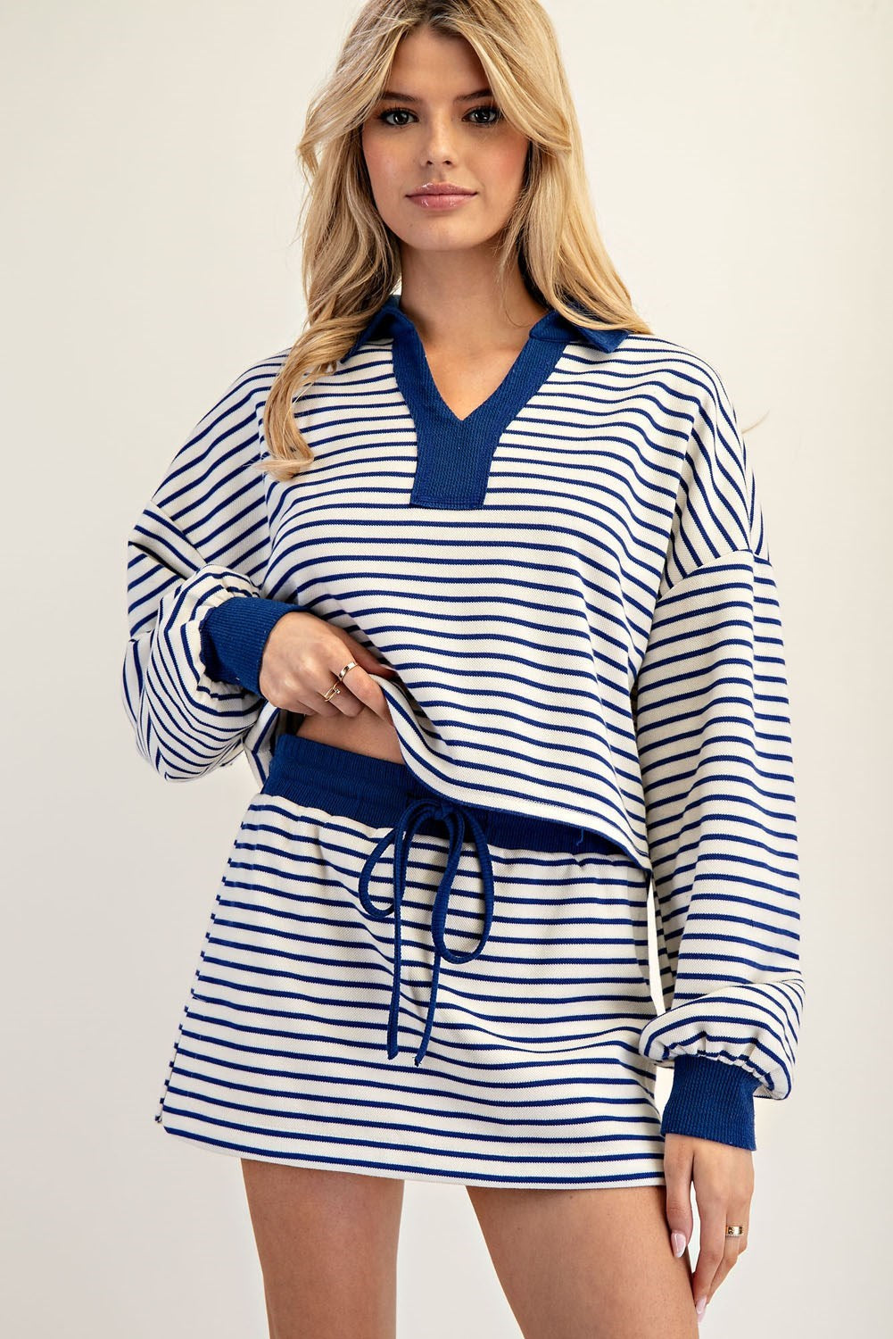 Striped Knit Mini Skort - Royal Blue & White | ee:some-skort-ee:some-Deja Nu Boutique, Women's Fashion Boutique in Lampasas, Texas