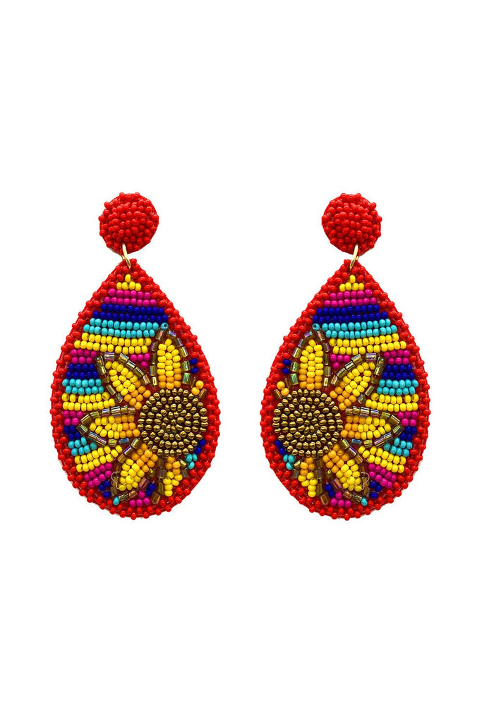 Sunflower Serape: Tear Drop Seed Bead Dangle Earrings-Earrings-Deja Nu-Deja Nu Boutique, Women's Fashion Boutique in Lampasas, Texas
