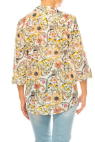 Sunshine Blooms: Magazine Bright Yellow & Ivory Floral Paisley Tunic-Tops-Magazine Clothing-Deja Nu Boutique, Women's Fashion Boutique in Lampasas, Texas