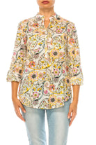 Sunshine Blooms: Magazine Bright Yellow & Ivory Floral Paisley Tunic-Tops-Magazine Clothing-Deja Nu Boutique, Women's Fashion Boutique in Lampasas, Texas