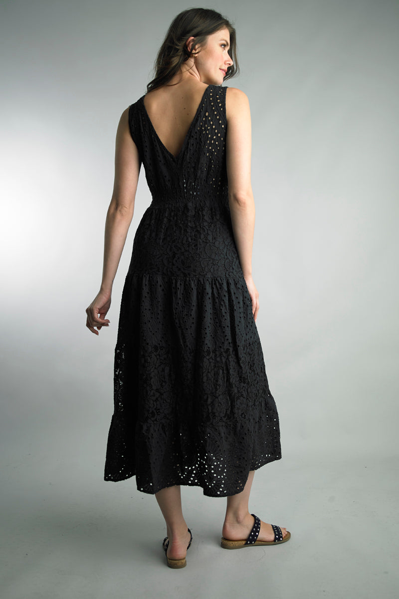 Tempo Black Eyelet Long Maxi Dress-Maxi Dresses-Tempo Paris-Deja Nu Boutique, Women's Fashion Boutique in Lampasas, Texas