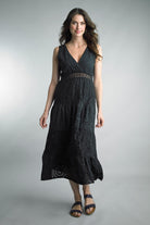 Tempo Black Eyelet Long Maxi Dress-Maxi Dresses-Tempo Paris-Deja Nu Boutique, Women's Fashion Boutique in Lampasas, Texas