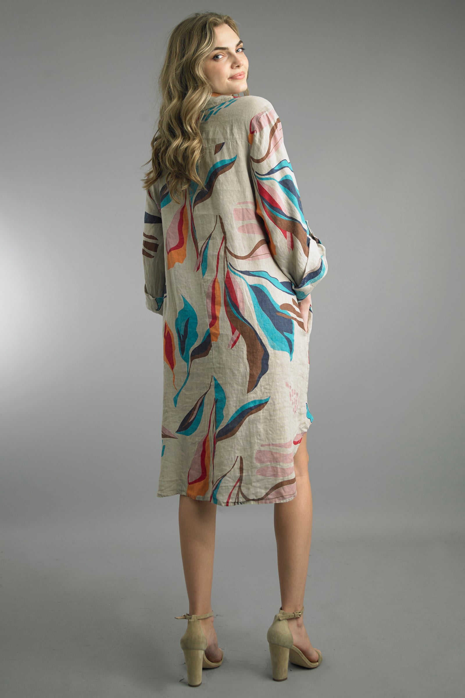Tempo Paris Beige Abstract Linen Tunic Dress – Made in Italy-Dresses-Tempo Paris-Deja Nu Boutique, Women's Fashion Boutique in Lampasas, Texas