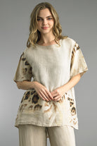 Tempo Paris Beige Cheetah Linen Tunic-Tops-Tempo Paris-Deja Nu Boutique, Women's Fashion Boutique in Lampasas, Texas