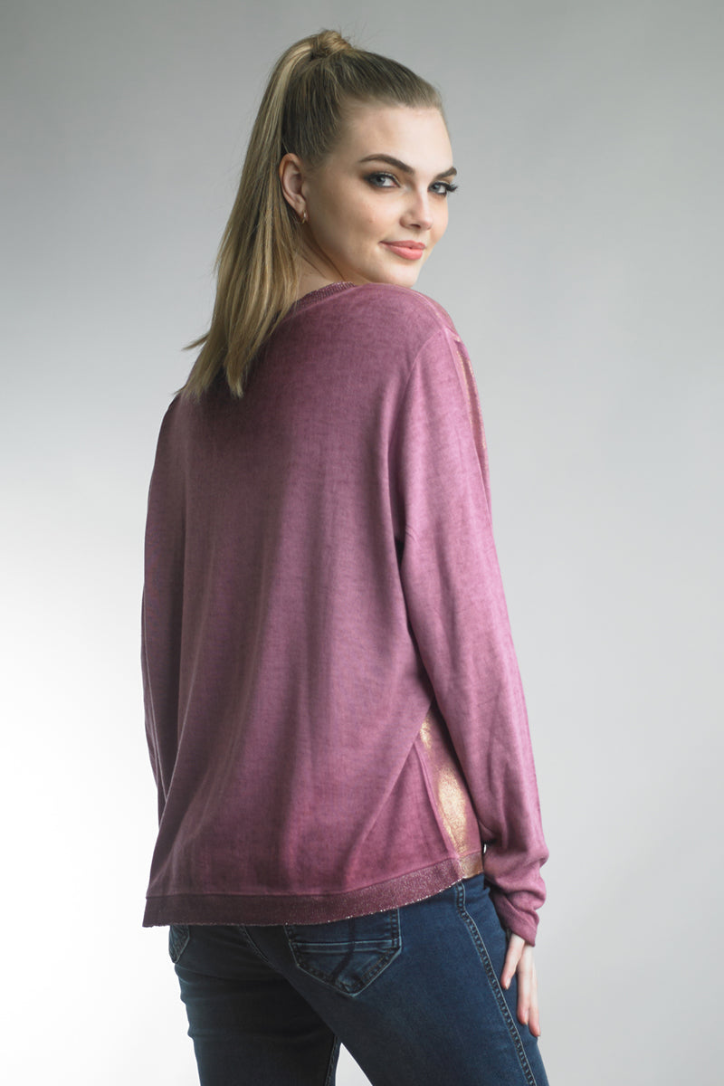 Tempo Paris Bordeaux Gold Painted Long Sleeve Tee-Tops-Tempo Paris-Deja Nu Boutique, Women's Fashion Boutique in Lampasas, Texas