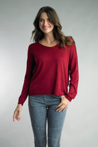 Tempo Paris Bordeaux V Neck Knit Sweater-Sweaters-Tempo Paris-Deja Nu Boutique, Women's Fashion Boutique in Lampasas, Texas